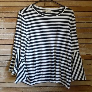 LOFT Bell Sleeve Stripe Top Sz LP